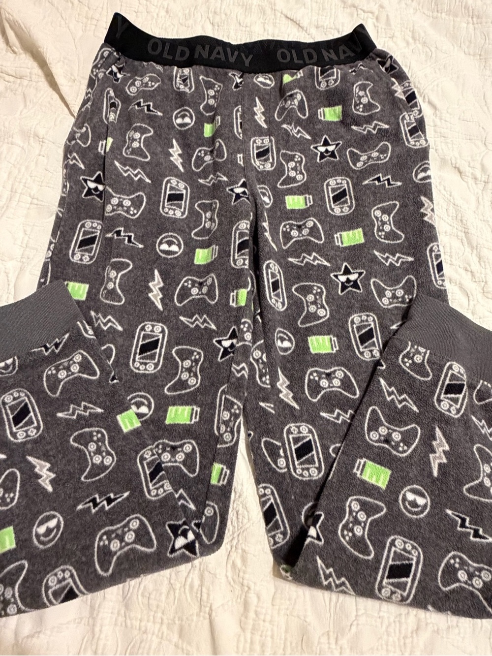 2 for$6✨Old Navy Boys' Gray Gaming Print Flannel Pajama Pants, Size L (Age 10/12